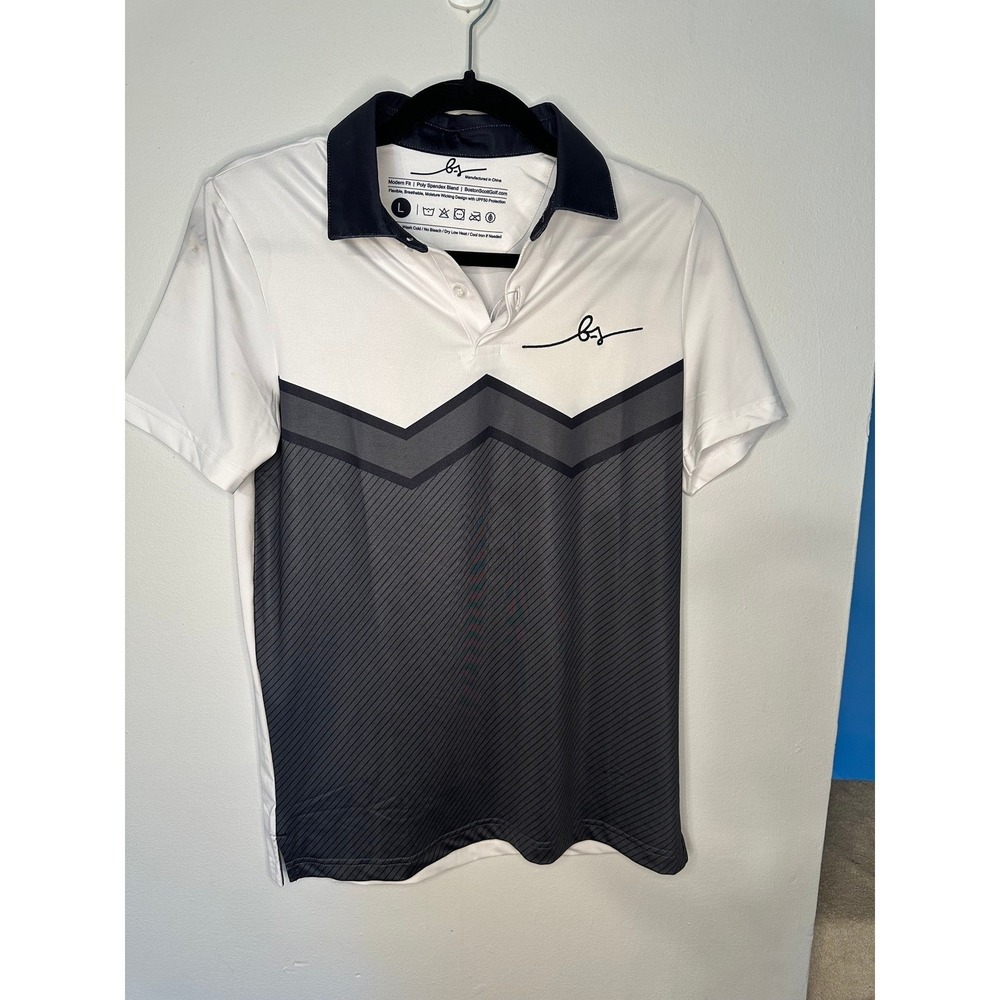 Boston Scott Golf Links Collection White Black Geometric Polo Shirt Jr. GirlsNWT
